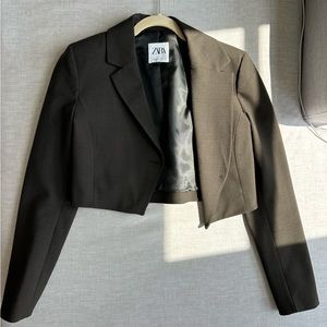 Zara Brown Plaid Cropped Blazer